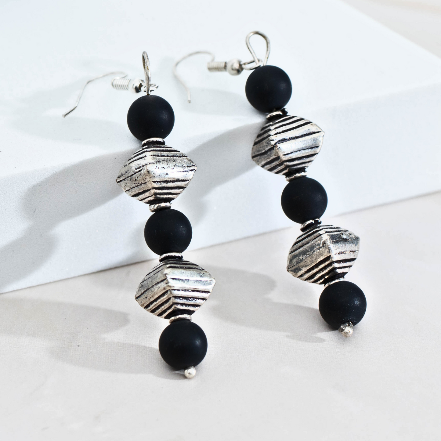 Geometric Black Onyx Earrings