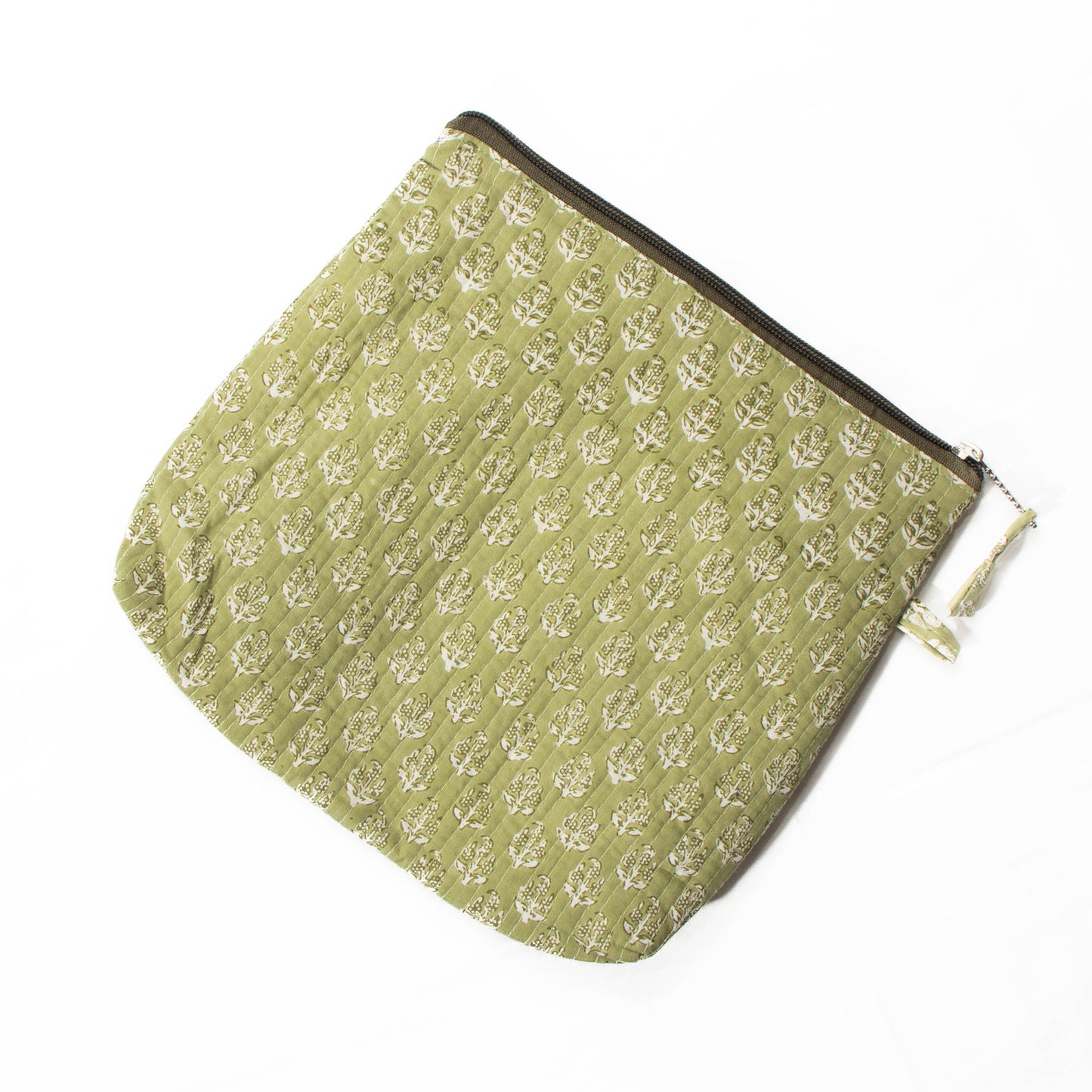 Green Block Print Makeup Bag