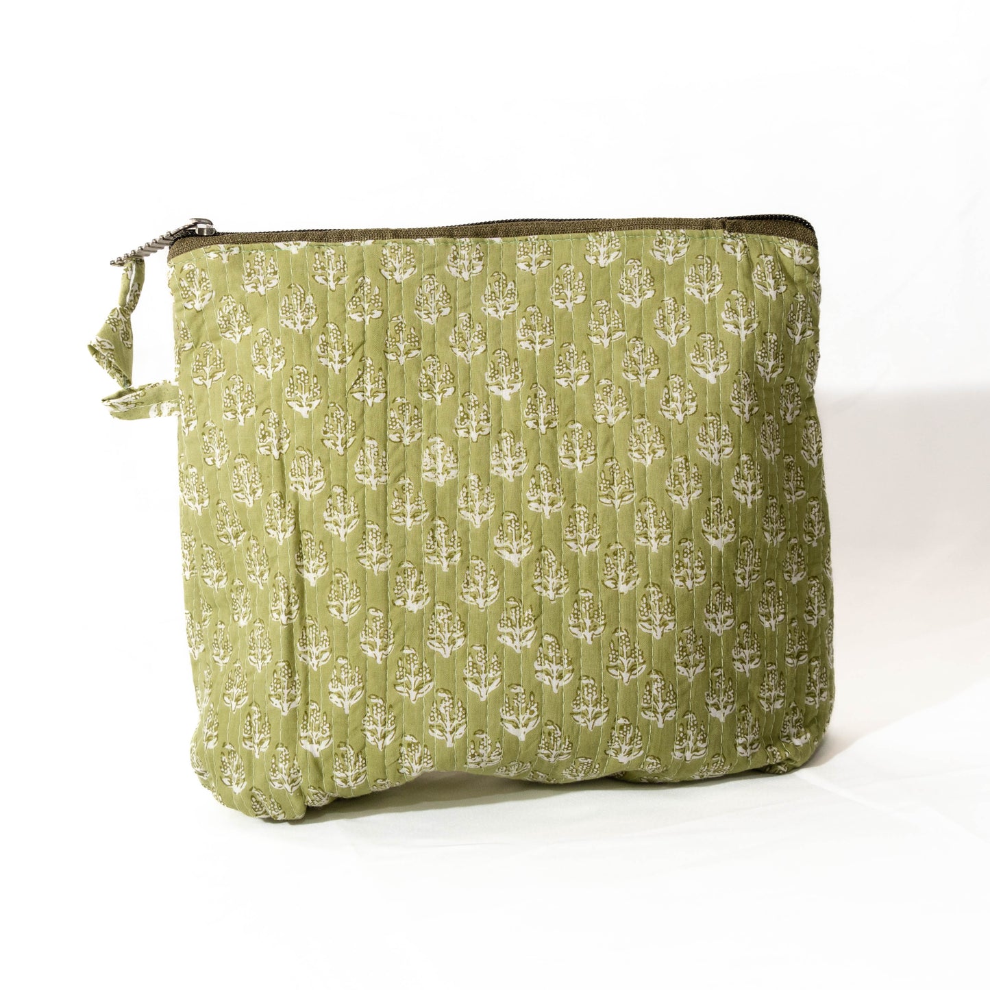 Green Block Print Makeup Bag