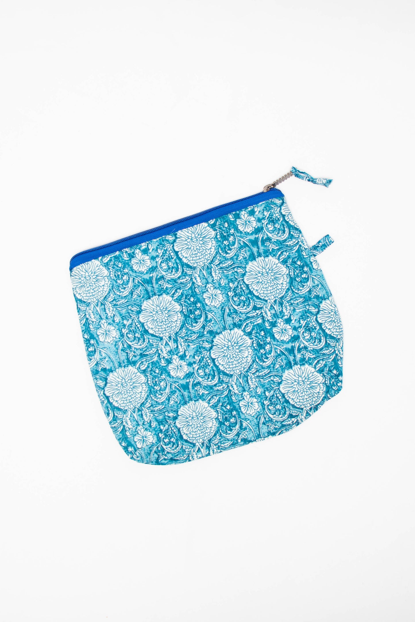 Blue Block Print Makeup Bag
