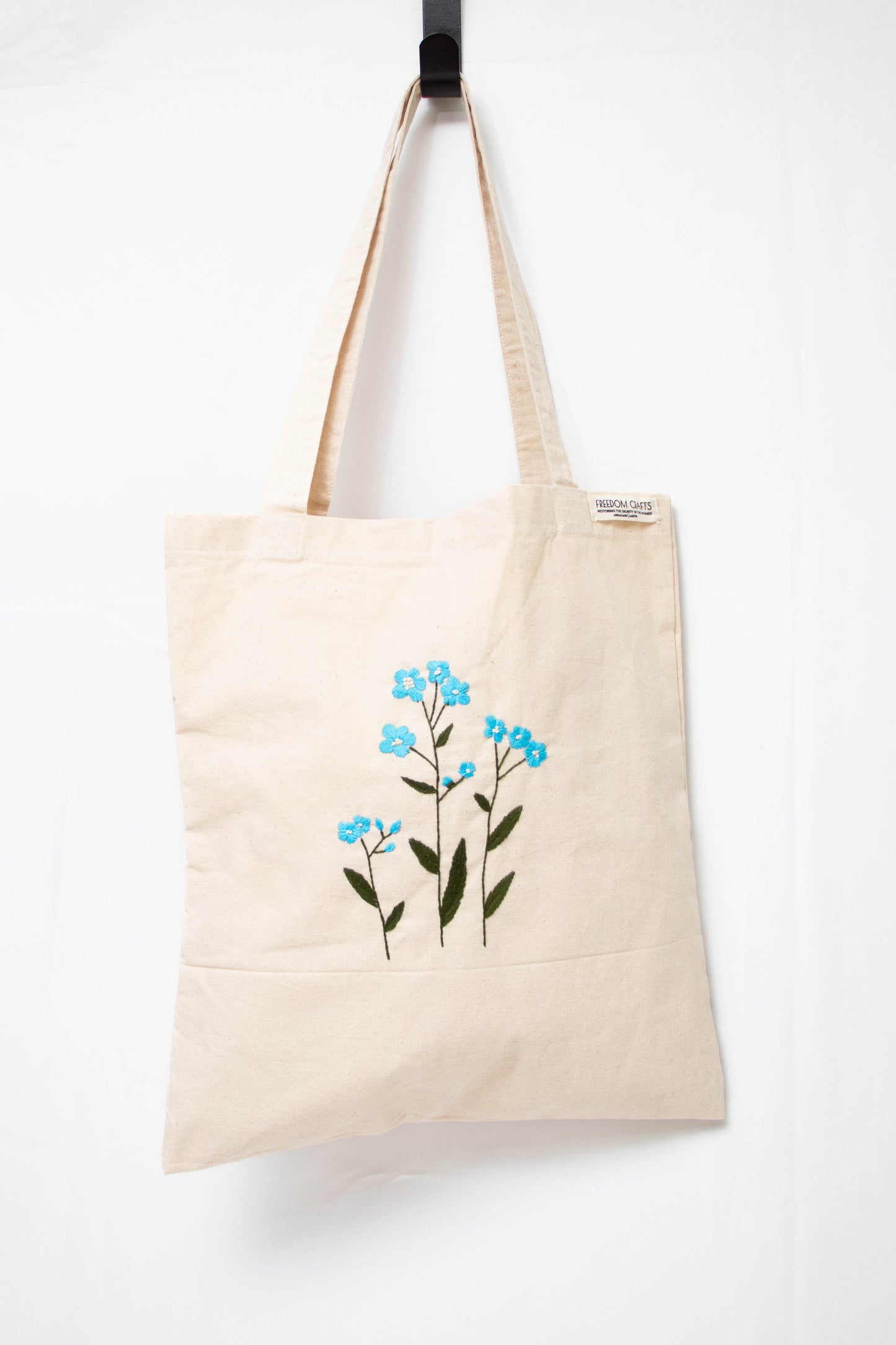 Blue Cornflower Embroidered Canvas Tote