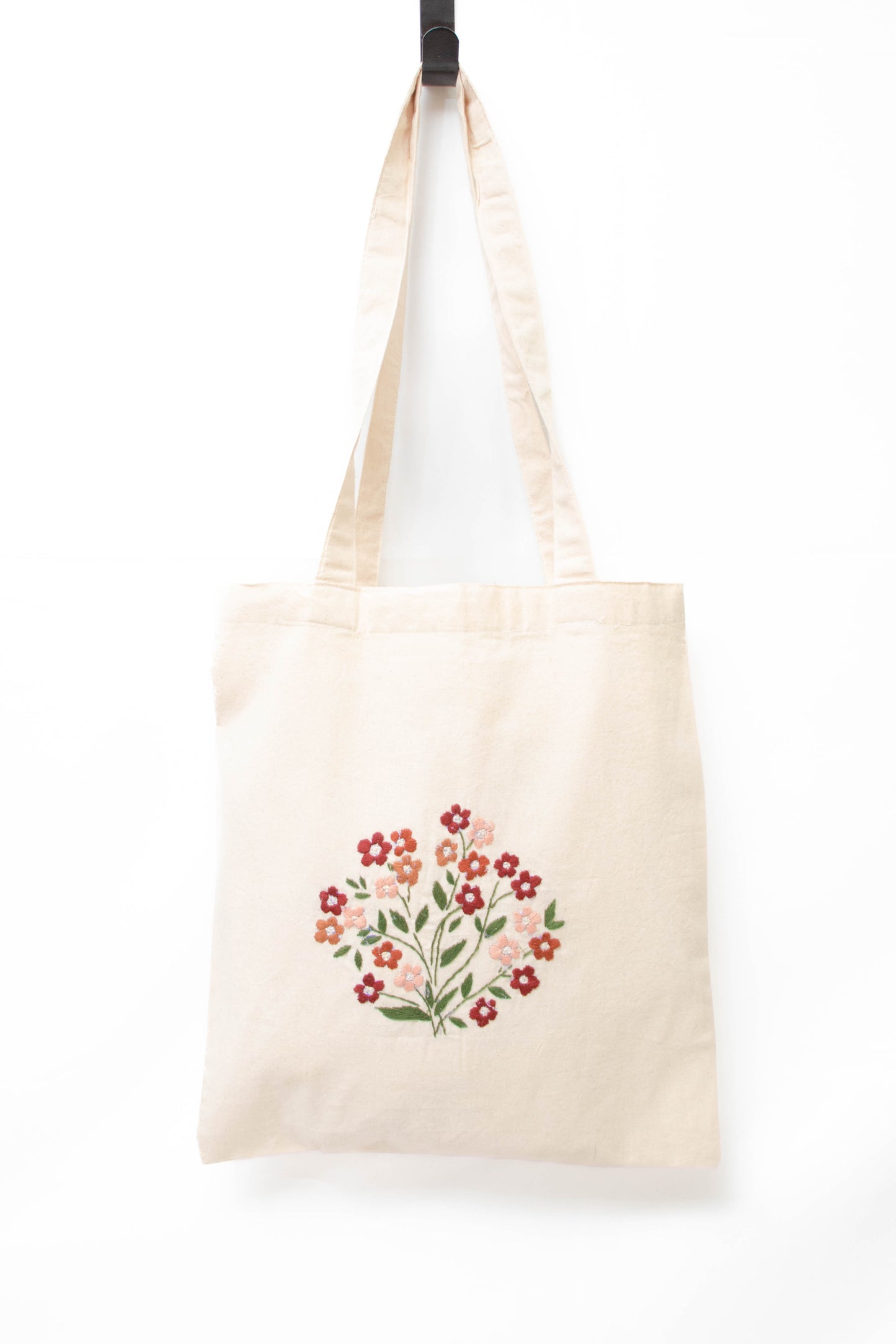 Floral Bouquet Embroidered Canvas Tote