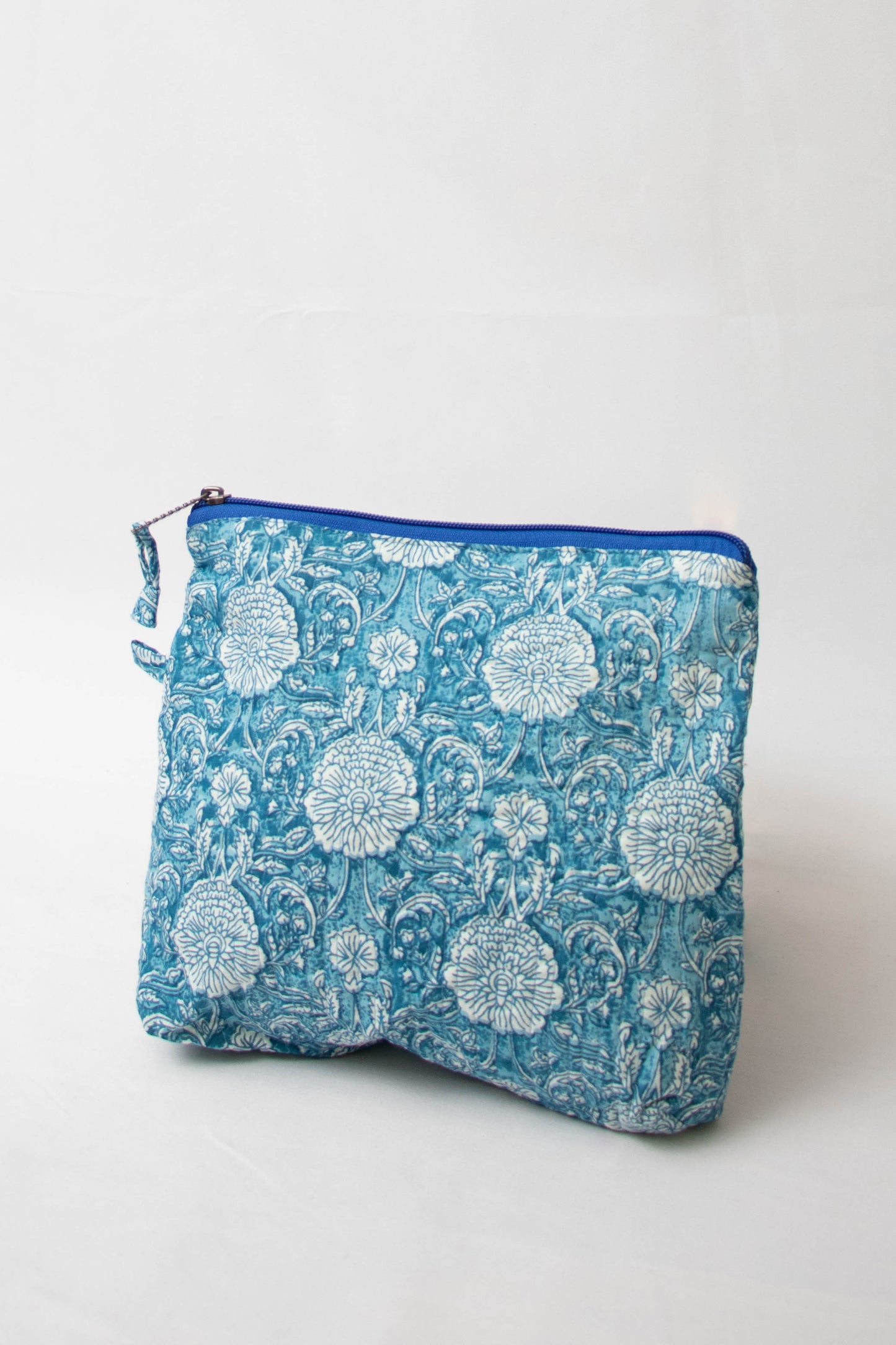 Blue Block Print Makeup Bag