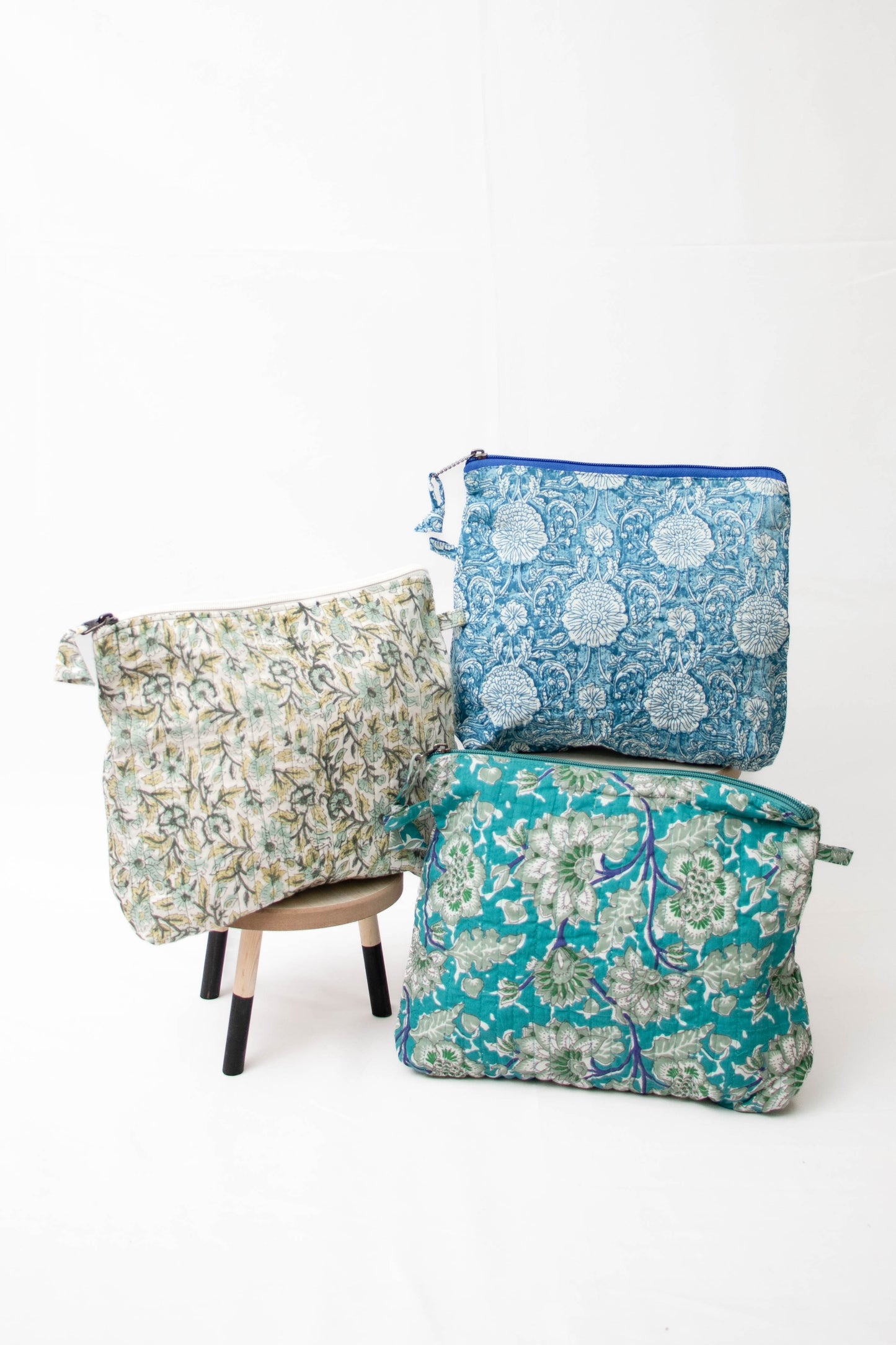 Blue Block Print Makeup Bag
