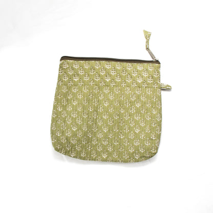 Green Block Print Makeup Bag