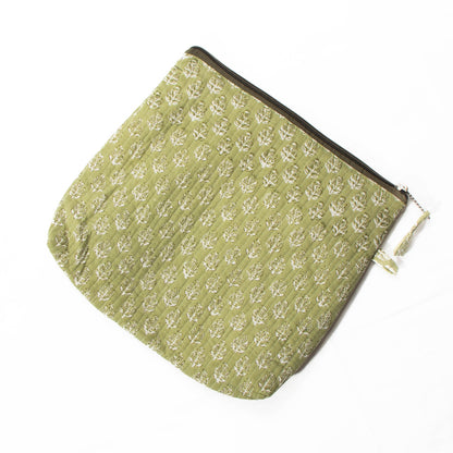Green Block Print Makeup Bag
