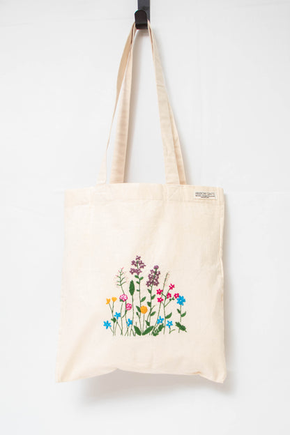 Wildflowers Embroidered Canvas Tote