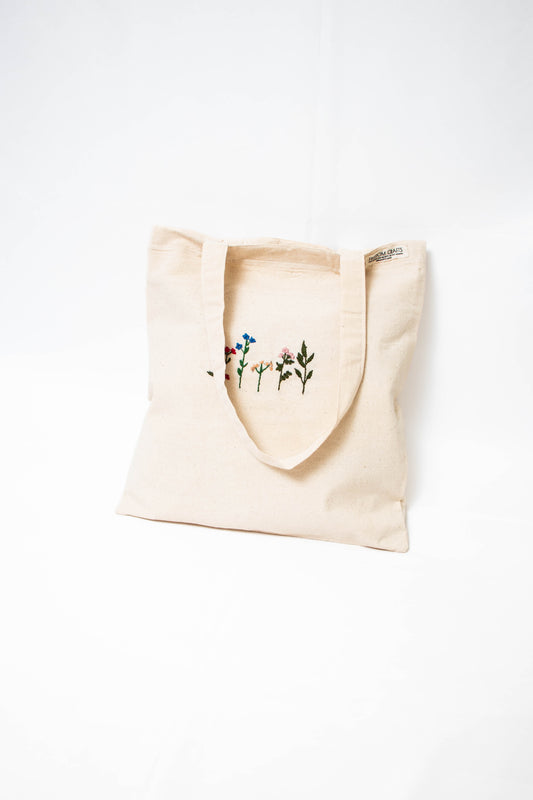 Wildflowers Embroidered Canvas Tote