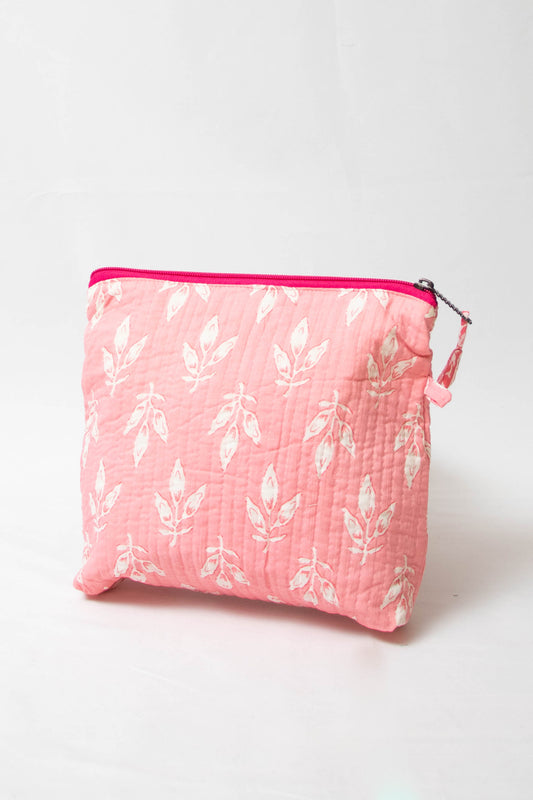 Pink Block Print Makeup Bag