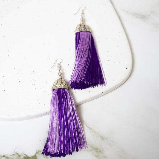 Two-Tone Purple Tassel Earrings