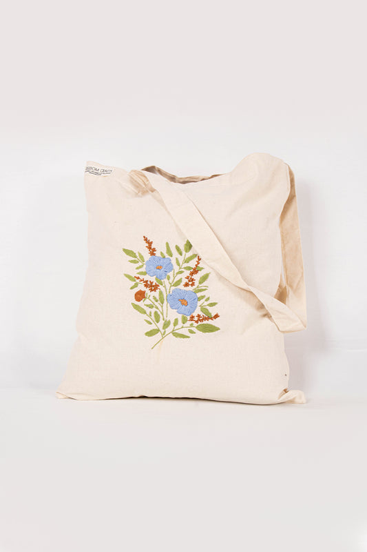 Peony Embroidered Canvas Tote