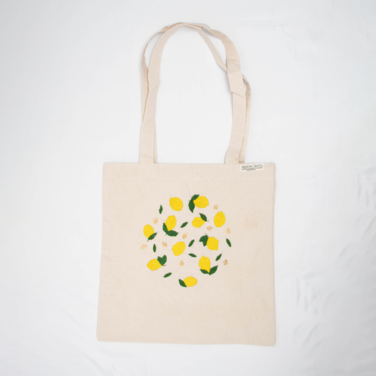 Lemons Embroidered Canvas Tote