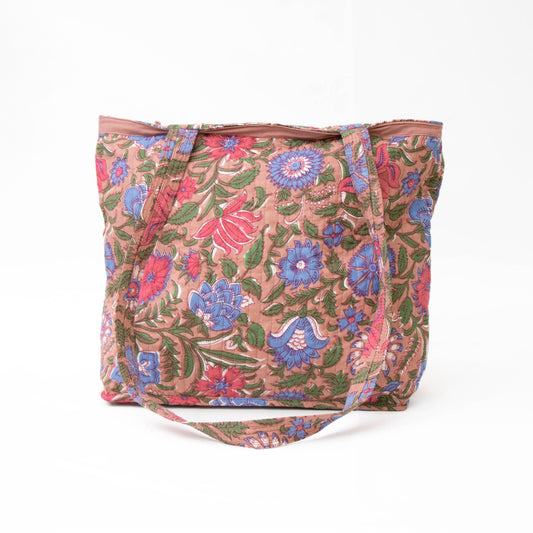 Dusty Pink Floral Quilted Tote Bag