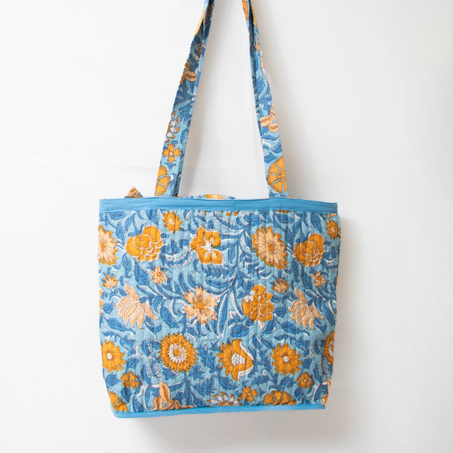 Blue and Orange Floral Quilted Tote Bag