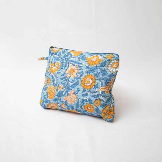 Blue and Orange Quilted Makeup Bag