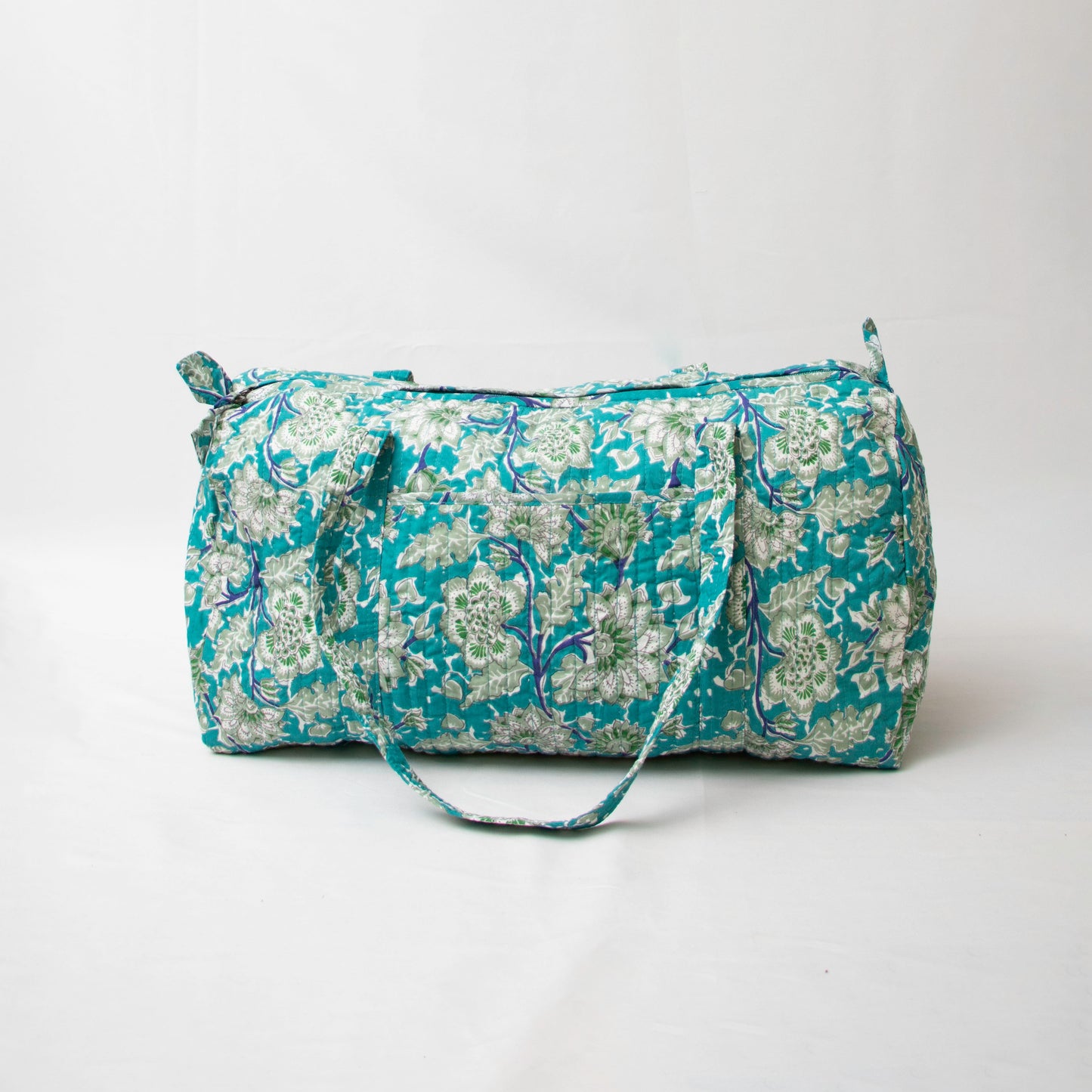 Teal Floral Quilted Duffle Bag