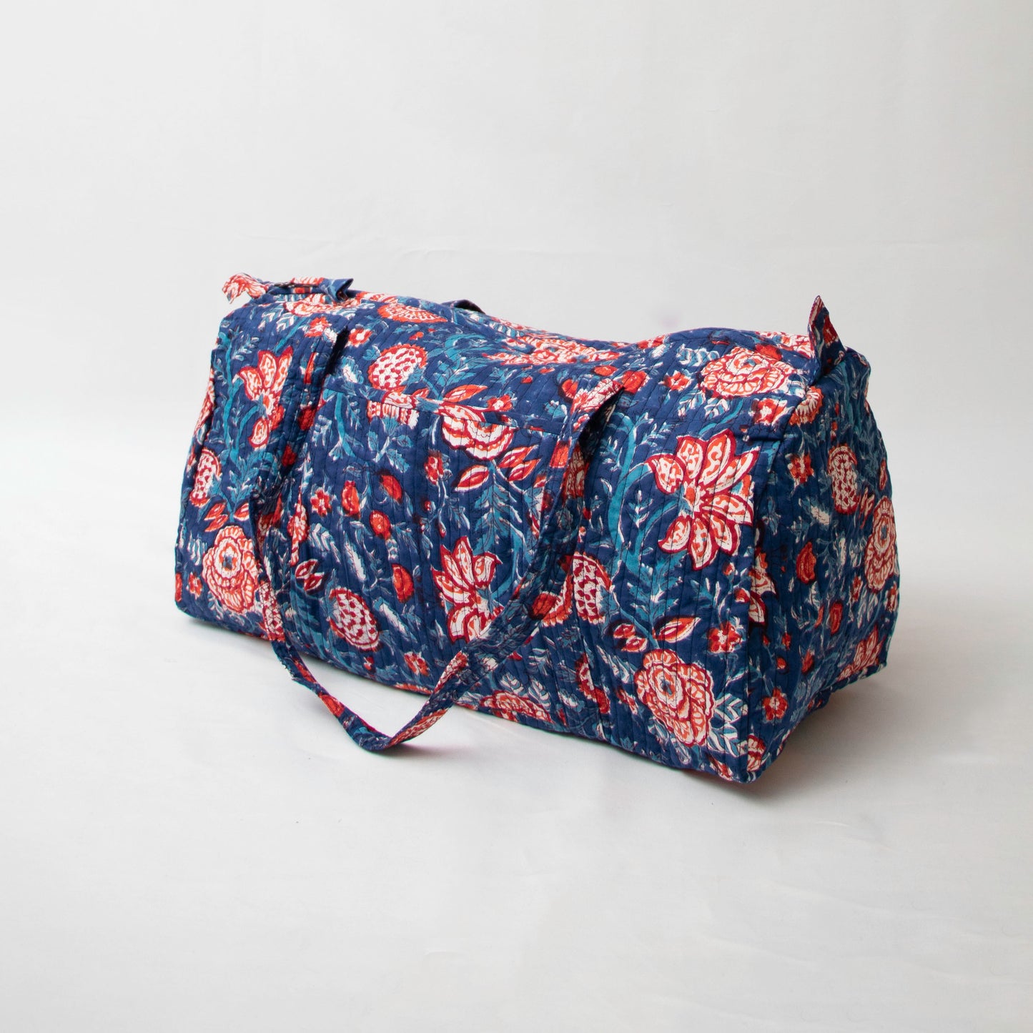 Blue and Red Floral Quilted Duffle Bag